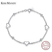 Браслет KISS MANDY из стерлингового серебра 925 пробы для женщин, из 3 частей, подлинный 925 серебряный браслет в форме сердца, вечерние ювелирные изделия KSB02