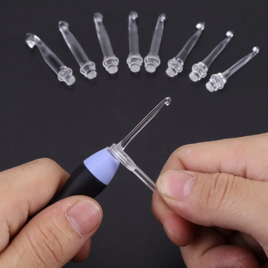 JX-LCLYL New 9 IN 1 USB LED Light Up Purple Crochet Hooks Knitting Needles Set Weave Tool