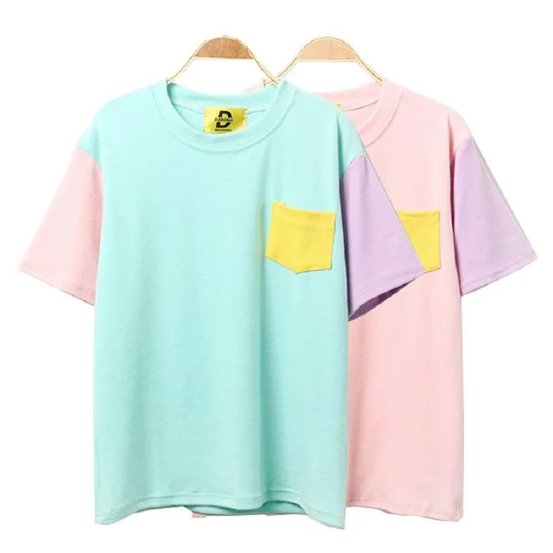 

Summer Style Fashion Women Harajuku Patchwork T Shirts Kawaii Cotton Short Sleeve Casual Tee Ladies Cute Tops 2017 ulzzang