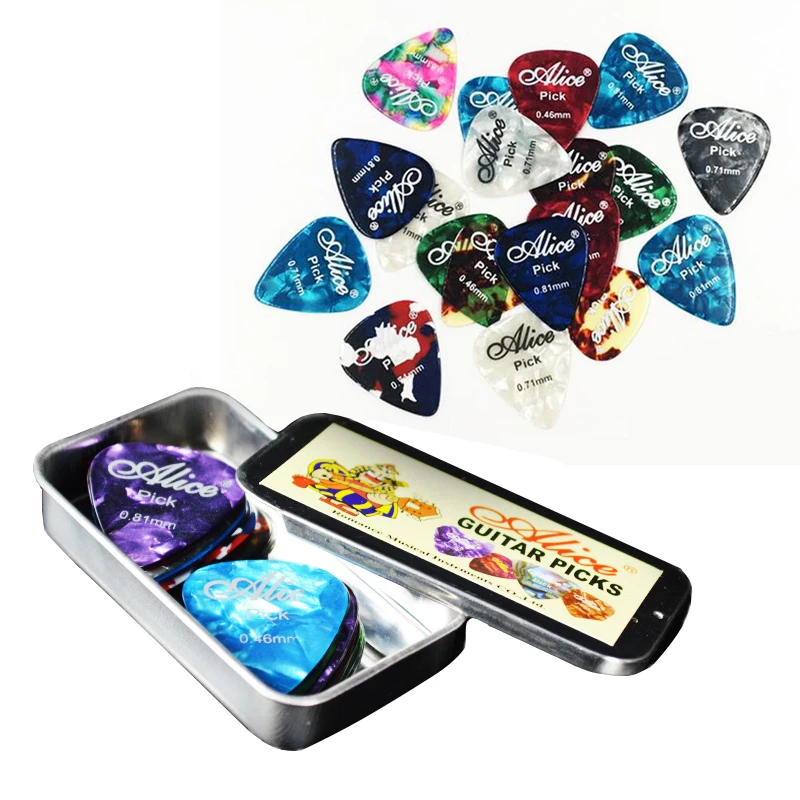 

24 Pieces Guitar Picks with one Square Metal Box 3 Kinds Thickness Guitar Accessories Picks Acoustic Electric Plectrums