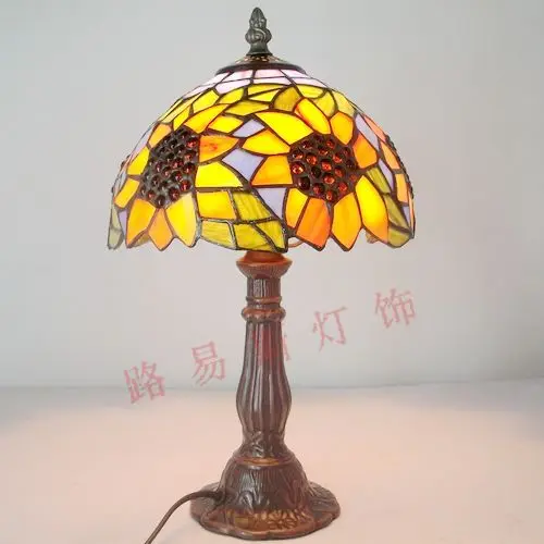 Подсолнух Тиффани американская маленькая настольная лампа украшенная Детская Классическая учеба idyllic прикроватный ночник со стеклом