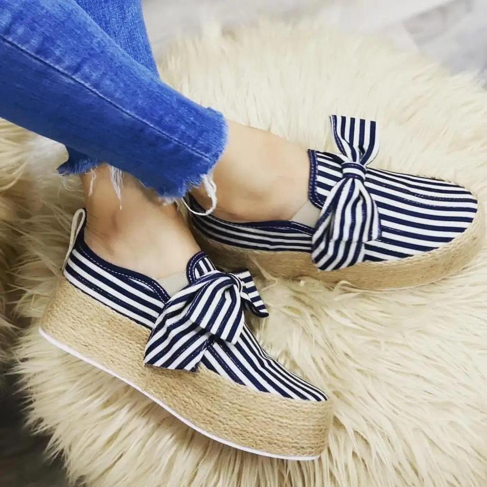 

EOEODOIT Women Autumn Shoes Flat Heel Round Toe Big Bowknot Slip On Plus Size Loafers Female Espadrille Sneakers