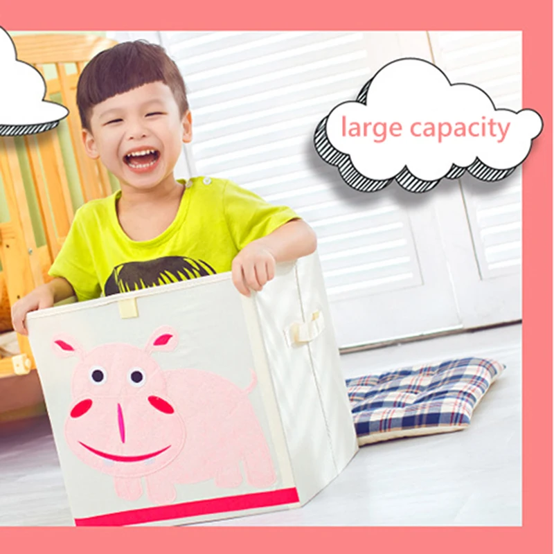 MICCK التطريز الكرتون الحيوان للطي صندوق تخزين أشتات الأطفال الملابس لعب كتاب التخزين المنظم خزانة الملابس الداخلية بن