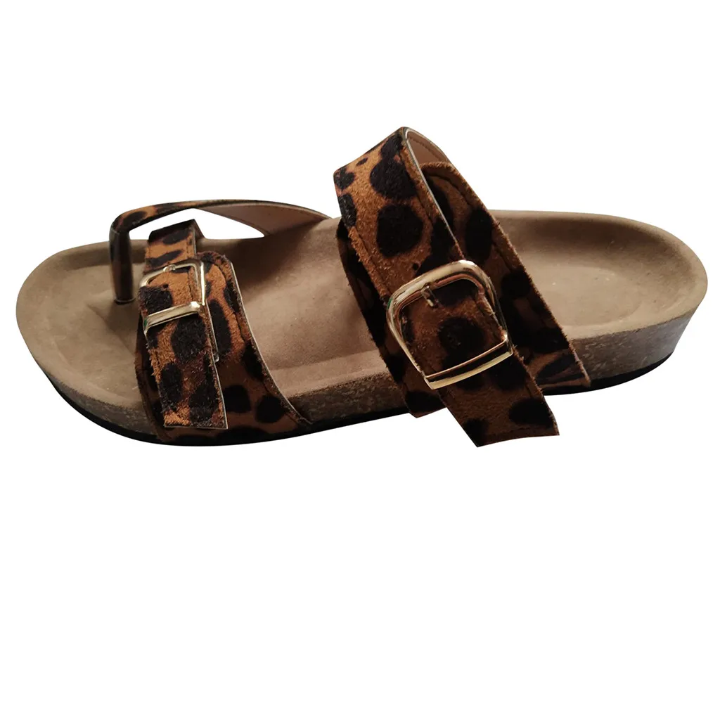 

SAGACE Women's Slipper Ladies Shoes Sexy High Quality Retro Leopard Print Flats Sandals Beach Shoes Thick-Soled Cork Slippers