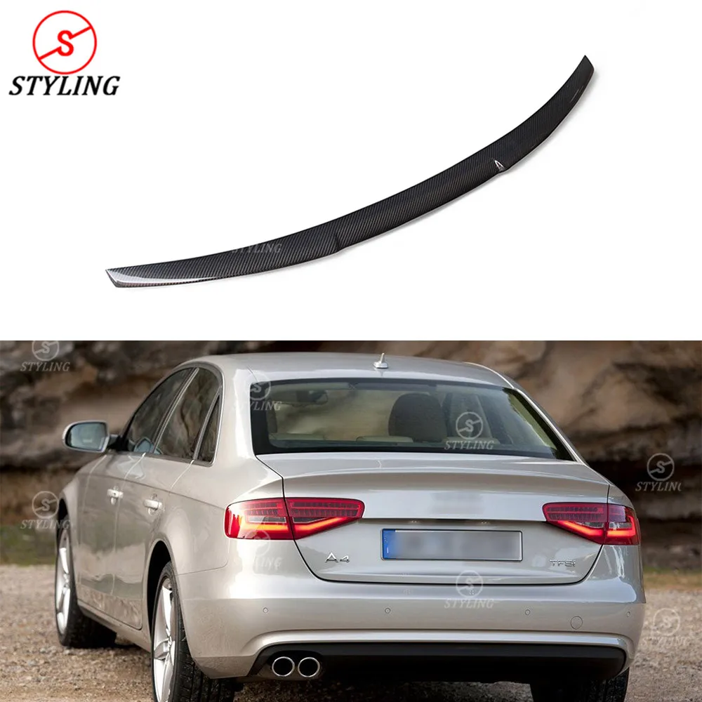 

For Audi B8.5 Spoiler 2013 2014 2015 V Style Sedan A4 B8.5 Carbon Fiber Rear spoiler Rear Bumper trunk wing Gloss Black Finish