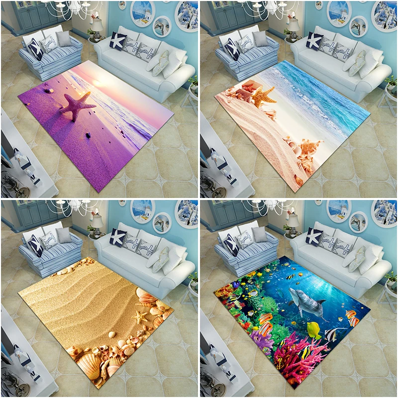 Синее море пляж Средиземноморский стиль 3D ковер журнальный столик для гостиной диван кровать спальня напольный коврик на заказ моющиеся пляжные раковины