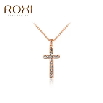 ROXI Cross Long Necklaces & Pendants Rose Gold Chain collier femme Crystal Necklace Rhinestone Jewelry 2017