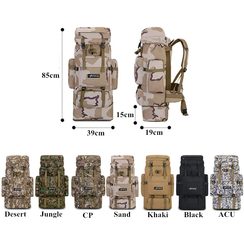  85L Large Capacity Backpack Nylon Waterproof Military Camouflage Molle Army Bag Men Backpack Rucksa