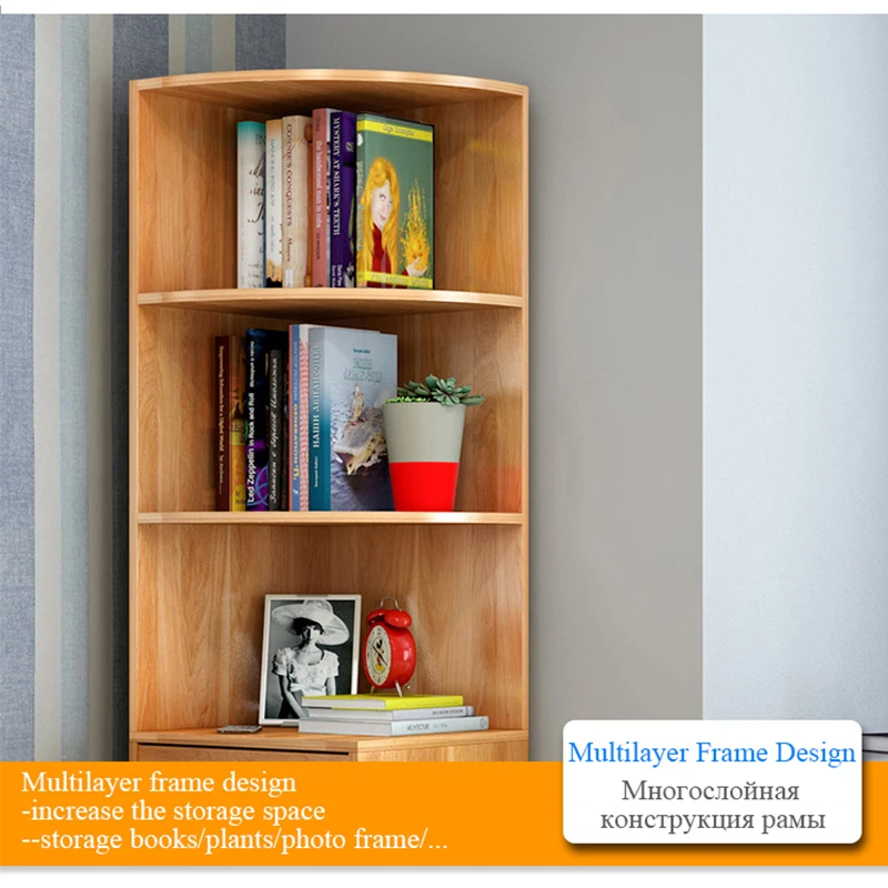 Wooden Corner Bookcase Simple Wall Bookshelf Multifunctional