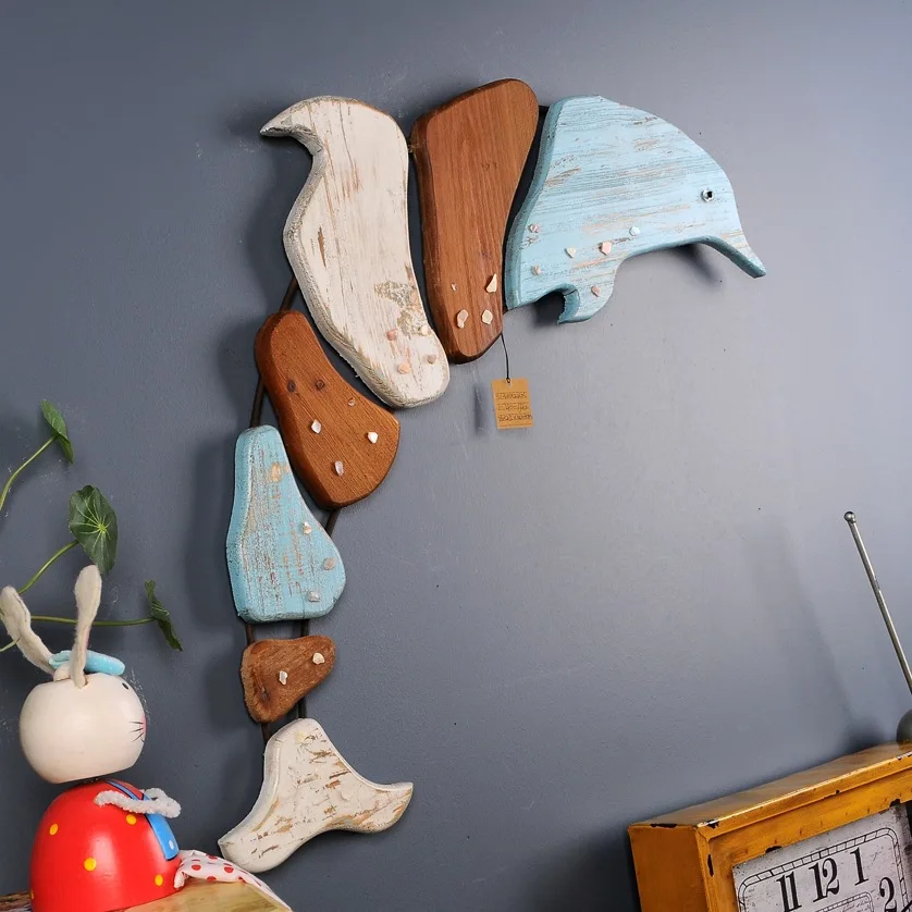 

Marine Animals Dolphin Wall Ornaments Wooden Wall Mural Cartoon Decorative Creative Model Wall Hanging Decoration X'max Gift