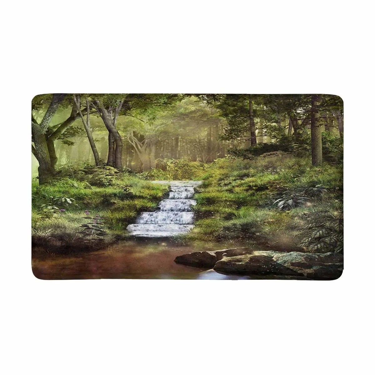 Spring Scenery with Pond Waterfall Doormat Anti Slip Entrance Mat Floor