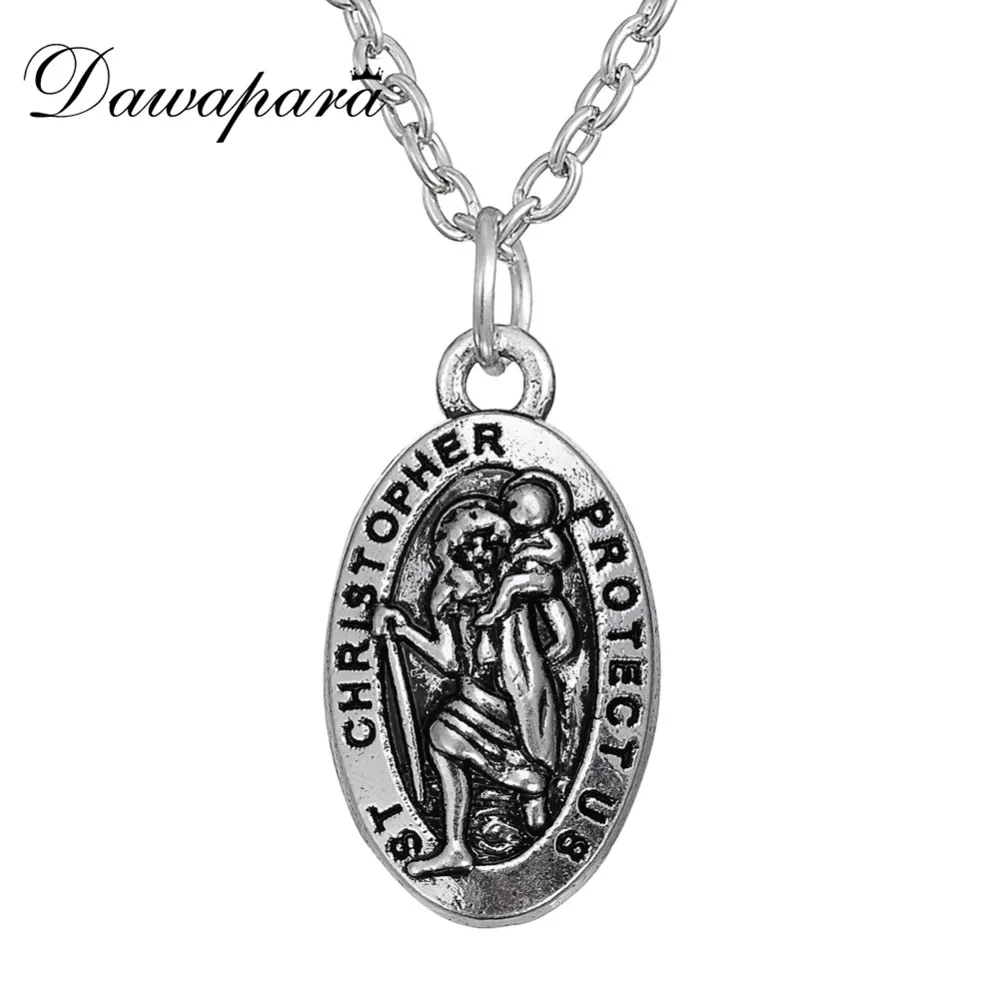 Ожерелье с овальной медалью девапара св. Кристофера|saint christopher|tibetan silversilver plated |