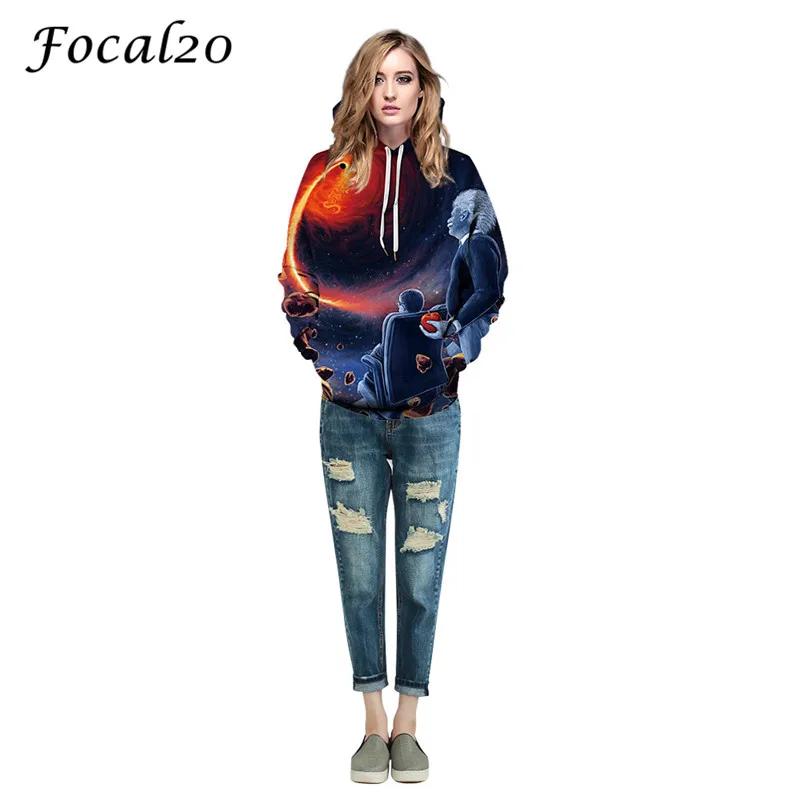 Focal20 для женщин Толстовка 2019 Космос астронавт печати на лето и весну черная дыра Эйнштейна толстовка с капюшоном свободные топы