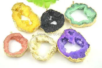 

10PCS Large Size Geode Quartz Pendant Mxed Color, Crystal Drusy Gem stone Pendant Beads, Gold Color Edged Pendant