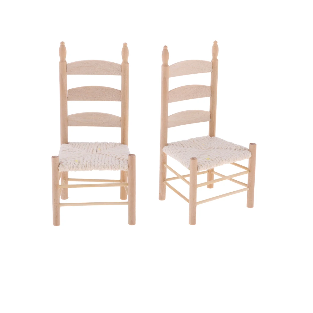 2pcs 1:12 Vintage Style Wood Chair Cute Doll House Furniture Miniature Model for Dollhouses Craft Displays Scenes