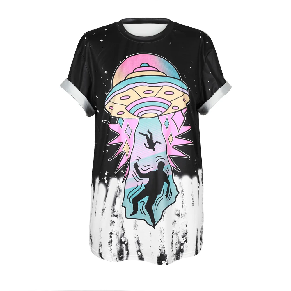 Summer Punk Skull Alien UFO Unicorn Tie Dye 3D Printed Unisex Short Sleeve Loose Men T Shirt Tops Vest Tees Women T-shirt