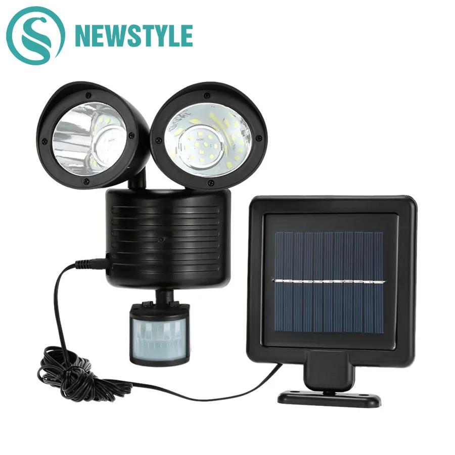 Comprar 188 22leds LED luz Solar tres cabezas doble PIR Sensor de movimiento iluminación exterior jardín Solar lámpara impermeable calle seguridad lámpara