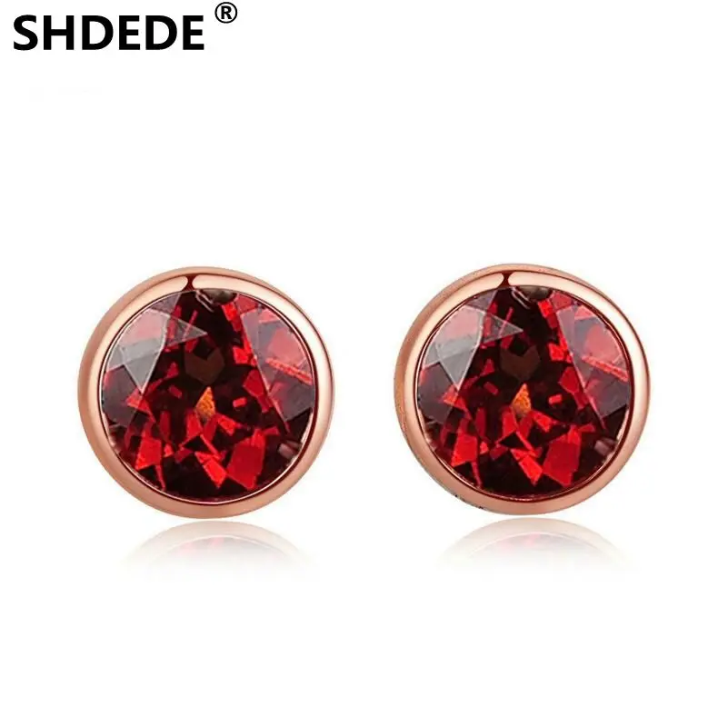 

SHDEDE 925 Sterling Silver Round accessories Natural Garnet stud Earrings women and girls wedding Banquet Jewelry