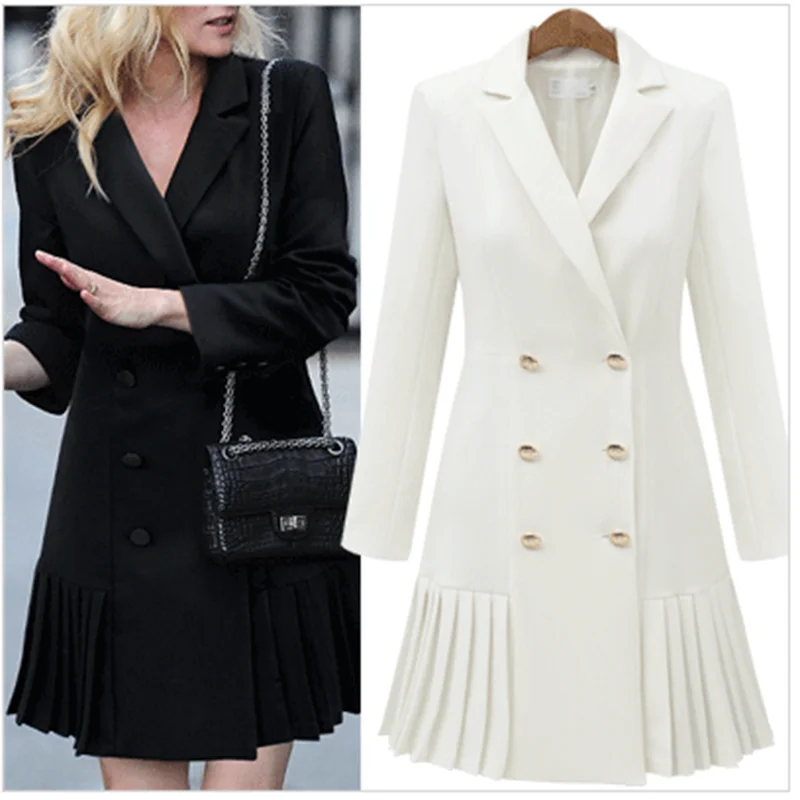 Women's jacket 2019 new fashion slim long coat black wild temperament pleated skirt elegant small suit jacket Blazers jacket
