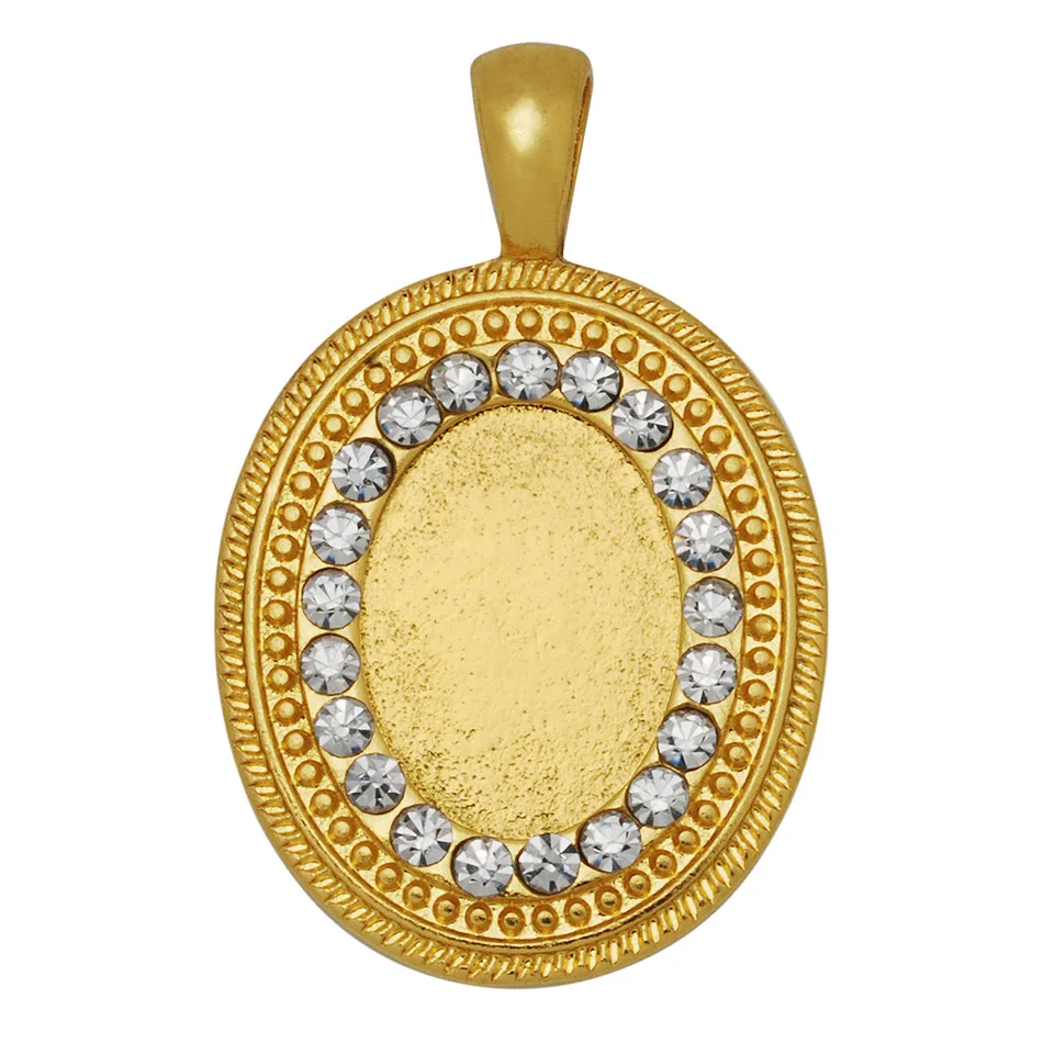 10pcs 13*18mm DIY Rhinestone Pendant Blank 18K Gold Plated Oval Crystal