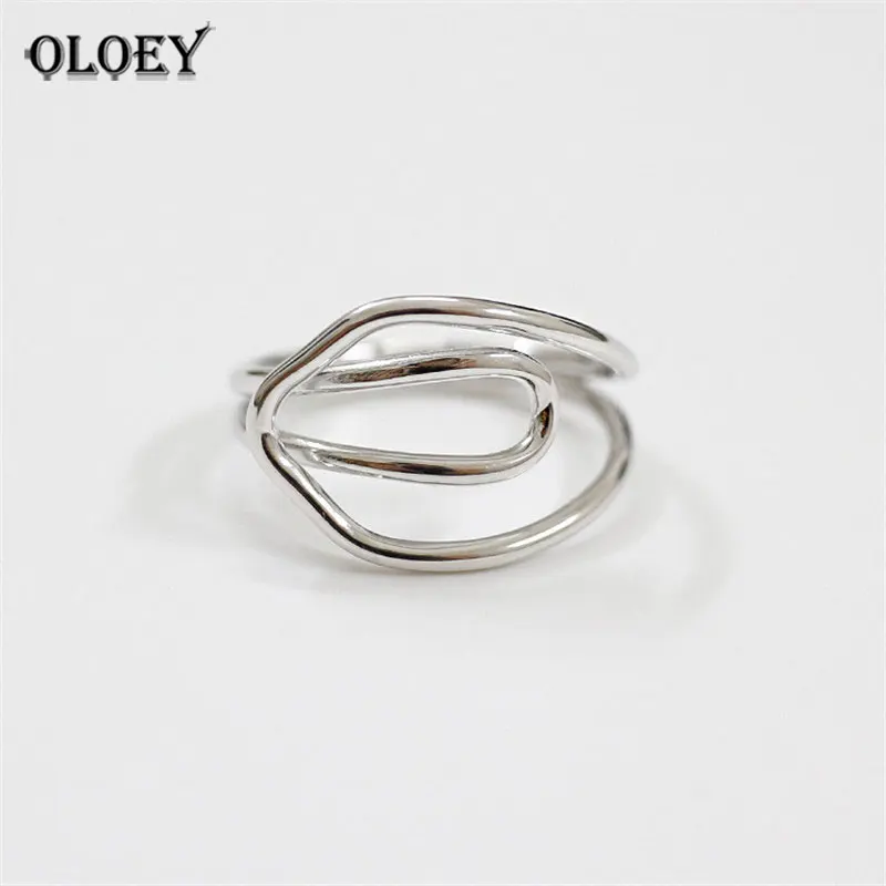 

OLOEY Real 925 Sterling Silver Open Ring For Men Women CHIC Wide Hollow Lines Cross Resizable Rings Fine Jewelry Gifts YMR280