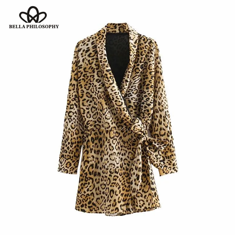 Wonder 2018autumn vintage sexy leopard pattern print siamese ladies long sleeve bow playsuits chic casual slim overalls trousers
