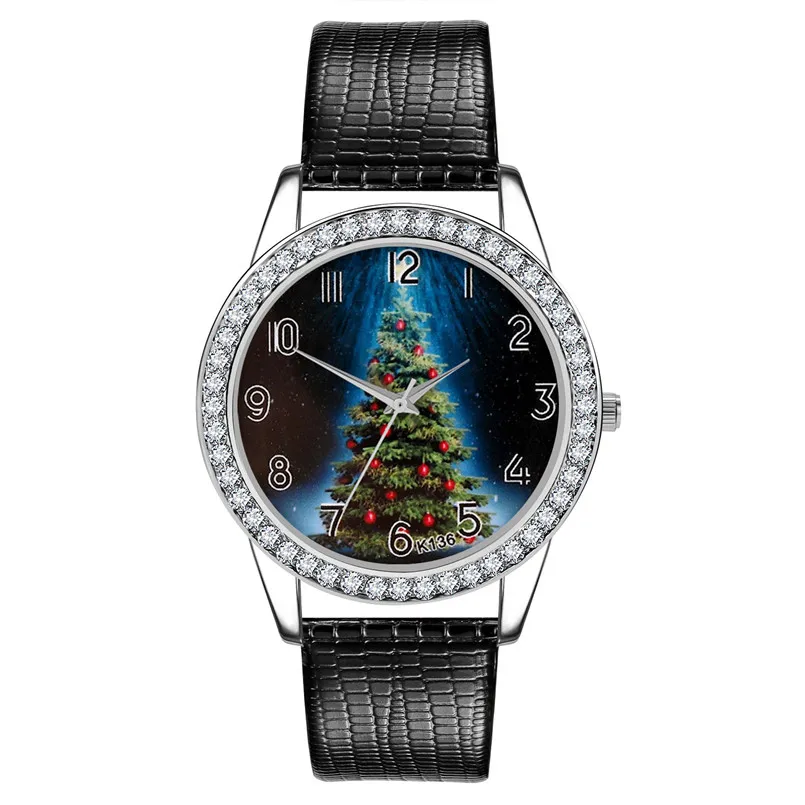 

Women Watch Christmas Diamond Leather Band Analog Quartz Vogue Wrist Watches Gift bayan kol saati metal orologio donna elegante
