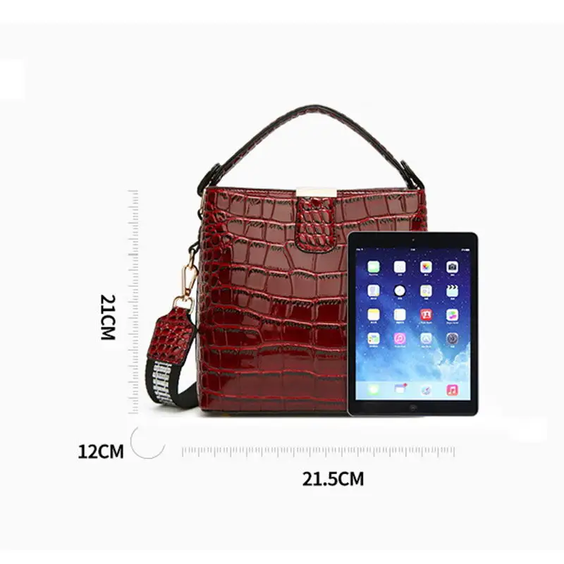 DIINOVIVO Retro Alligator Pattern Bucket Female Bag Patent Leather Bags For Women Bag Handbag Small Shoulder Bag Wallet WHDV1157