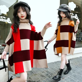 

Child 2018 Girls New Winter Korean Western Style Loose Turtleneck Sweater Girls Cloak