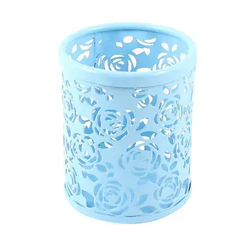 

Maya Blue Metal Cylinder Handwork Flower Pen Pencil Eraser Holder Container