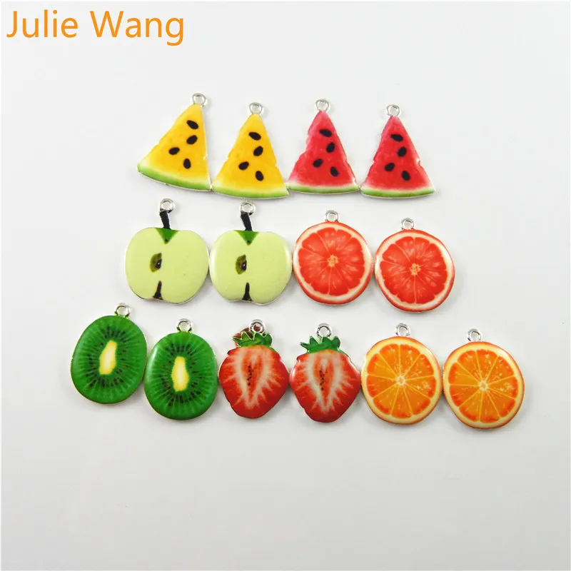 Julie Wang, 10 шт., сплав, эмаль, фрукты, апельсин, яблоко, арбуз, ожерелье, подвеска, серьги, браслет, подвески, ручная работа, ювелирное изделие, сделай сам