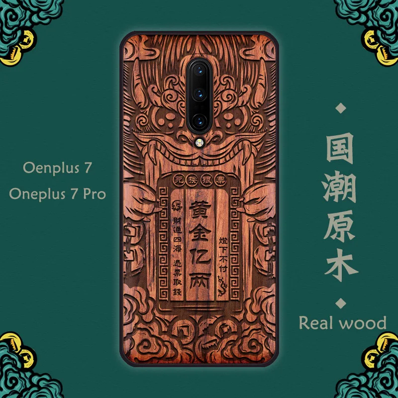 Handmade wood phone case For ONEPLUS 7 PRO cover Natural real Chinese calligraphy s characters Ebony | Мобильные телефоны и