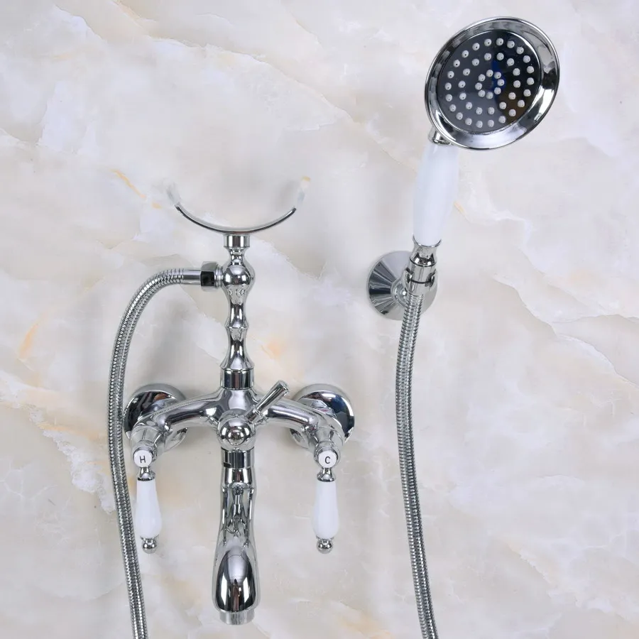 Modern Wall Mount Polished Chrome Brass Bathroom Tub Faucet