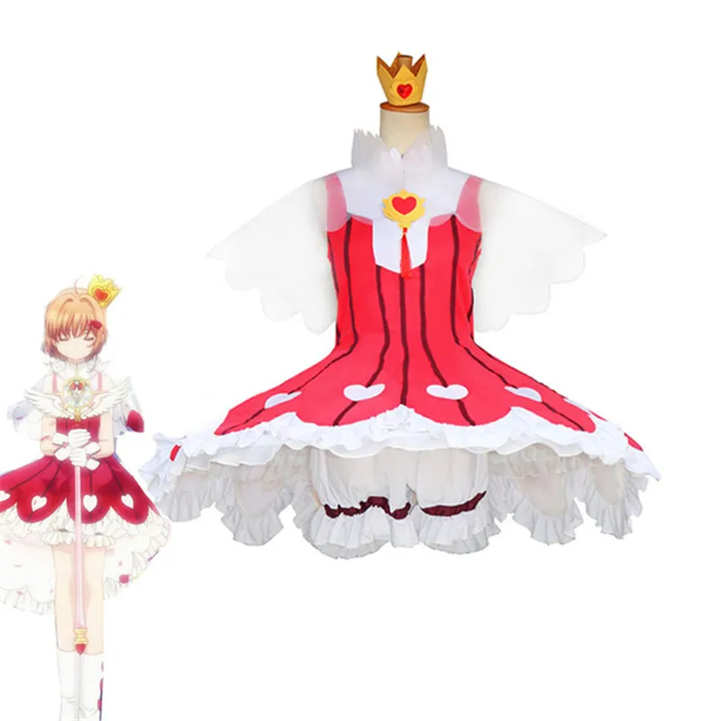 

Drop Shipping Cardcaptor Sakura Clear Card OP2 Rose Heart Red Dress Cosplay Costume Outfit Costume+Wig+Petticoats