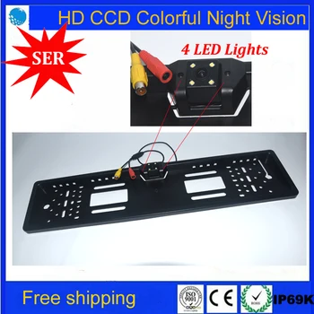 

Promotion 2019 New Arrival HD CCD EU Russia Car License Plate Frame Camera Rear View Camera For European Cars With 4 LED Lights