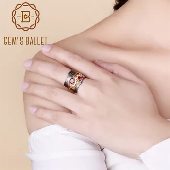 

GEM'S BALLET 925 Sterling Silver Original Handmade Branch Rings Natural Rhodolite Garnet Gemstone Ring for Women Wedding Jewelry