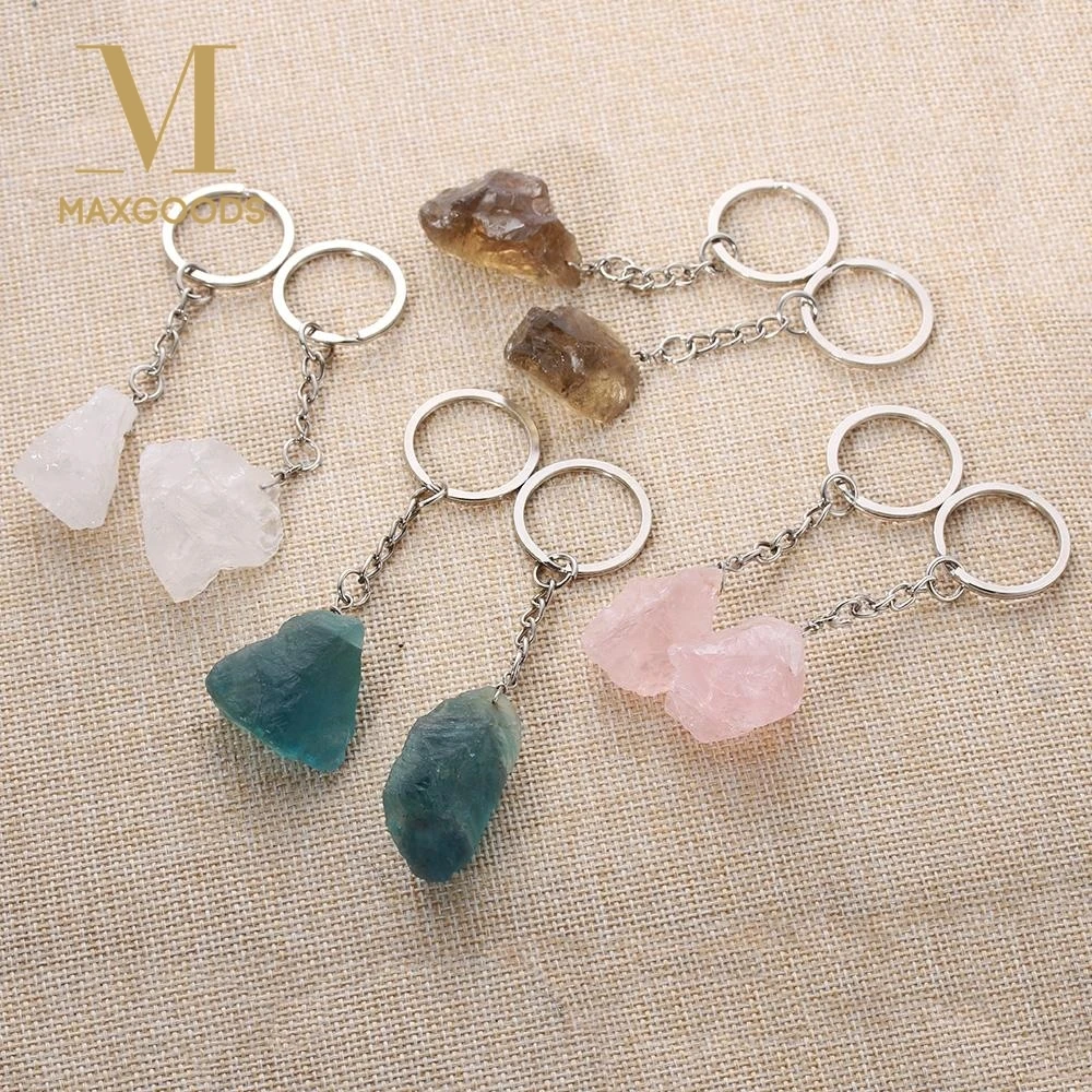 

1 Pcs Natural Stone Pendant Keychain Pink Color Geometry Stone Keyring Car Key Chians for Men Women Jewelry