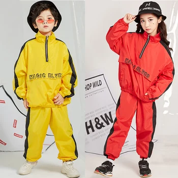 

Jazz Costume Boys Yellow Tops Pants Hip Hop Clothing Unisex Stage Dance Outfit Children Modern Street Dancing Wear Kids DN3299