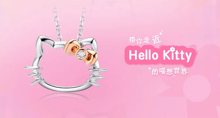 Мода hello kitty, 925, серебряные подвески, Очаровательное ожерелье, с элементами цепи, кристалл, милый кот, ключица, ожерелье, ювелирное изделие для женщин