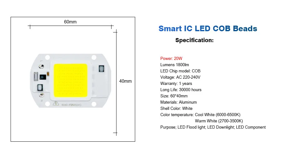 Светодиодный чип COB лампы 20 Вт 220 в 110 В вход умный IC драйвер подходит для DIY Светодиодный прожектор Прожектор холодный белый теплый белый