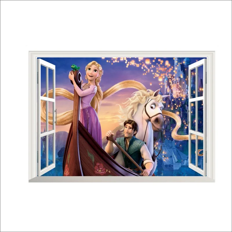 Cartoon Anna Princess & Hans Prince 3d Window Frozen Wall Stickers Home Decoration Anime Mural Art Kids Room Decals Movie Poster