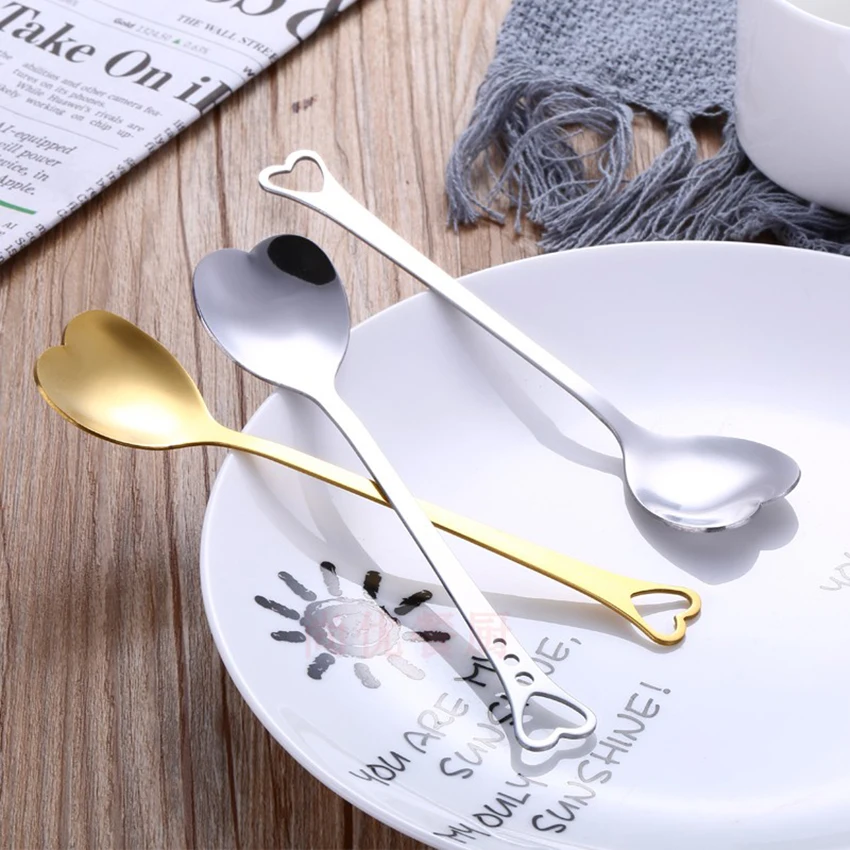 

Heart Shape Stainless Steel Coffee Spoon Dessert Sugar Stirring Spoon Ice Cream yogurt Honey Spoon Kitchen Hot Gift with logo