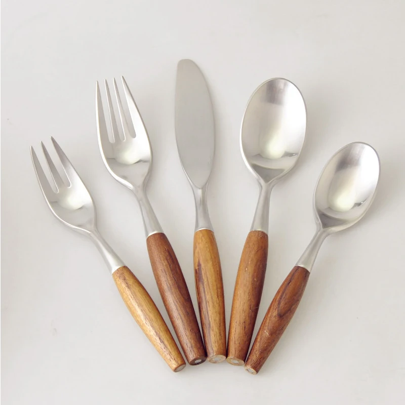 New 5pc Korean Style Stainless Steel Dinnerware Set Fork Knife Soups New 5pc Korean Style Stainless Steel Dinnerware Set Fork Knife Soups Salad Teaspoon With Creative Wood Handle Cutlery In Sets From Home