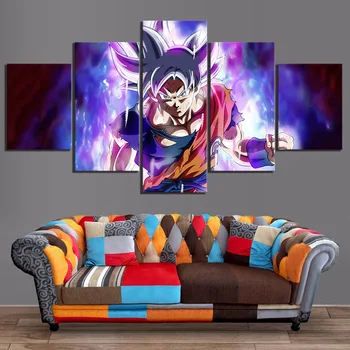 

5 Piece Ultra Instinct Goku Pictures Dragon Ball Super Cartoon Movie Poster Animation Art Canvas Paintings for Home Decor