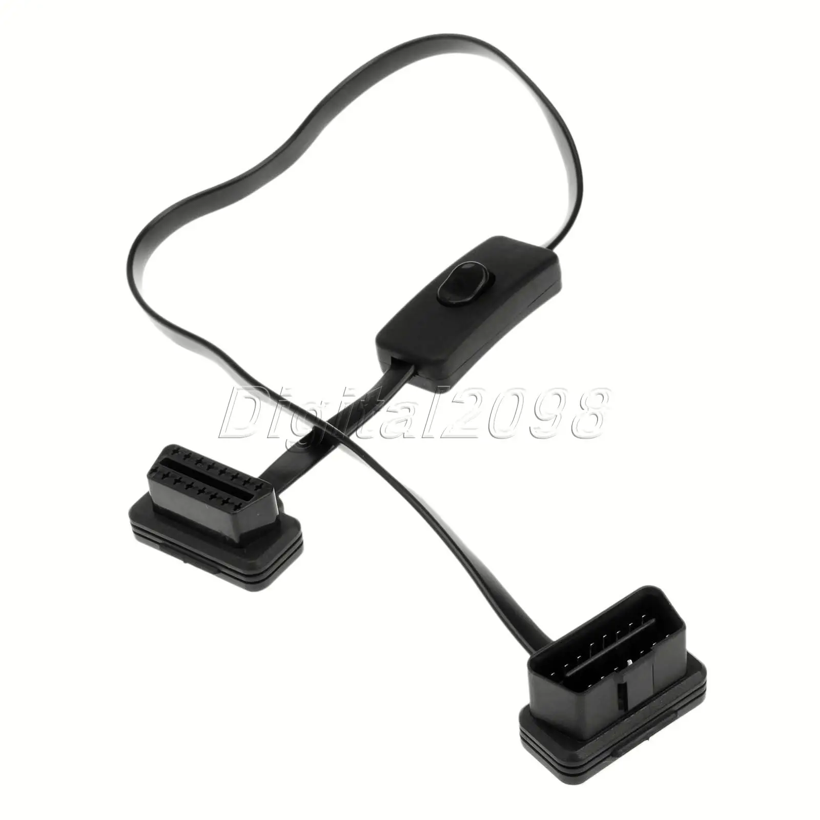 

60cm Thin As Noodle OBD2 OBDII 16 Pin Male To Female Flat Extension Cable + Power Switch Right-angle Elbow Flat Car Diagnostic