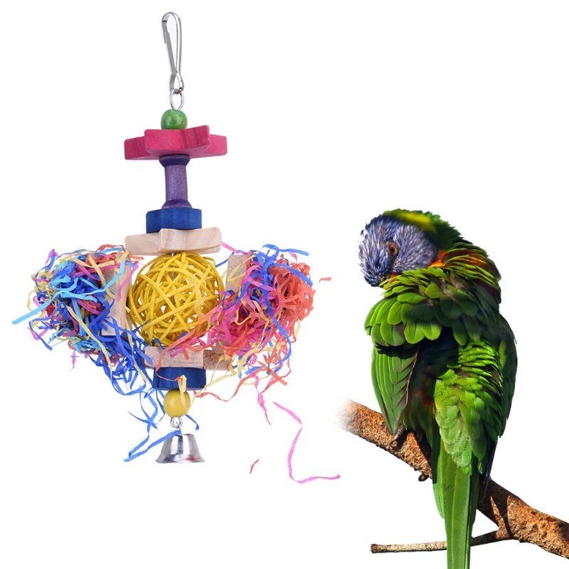 

1Pcs Parrot Bird toy Natural Rattan Ball Chewing toy With Bells Five-pointed Star Rattan Ball Bird Cage Decoration Accessories