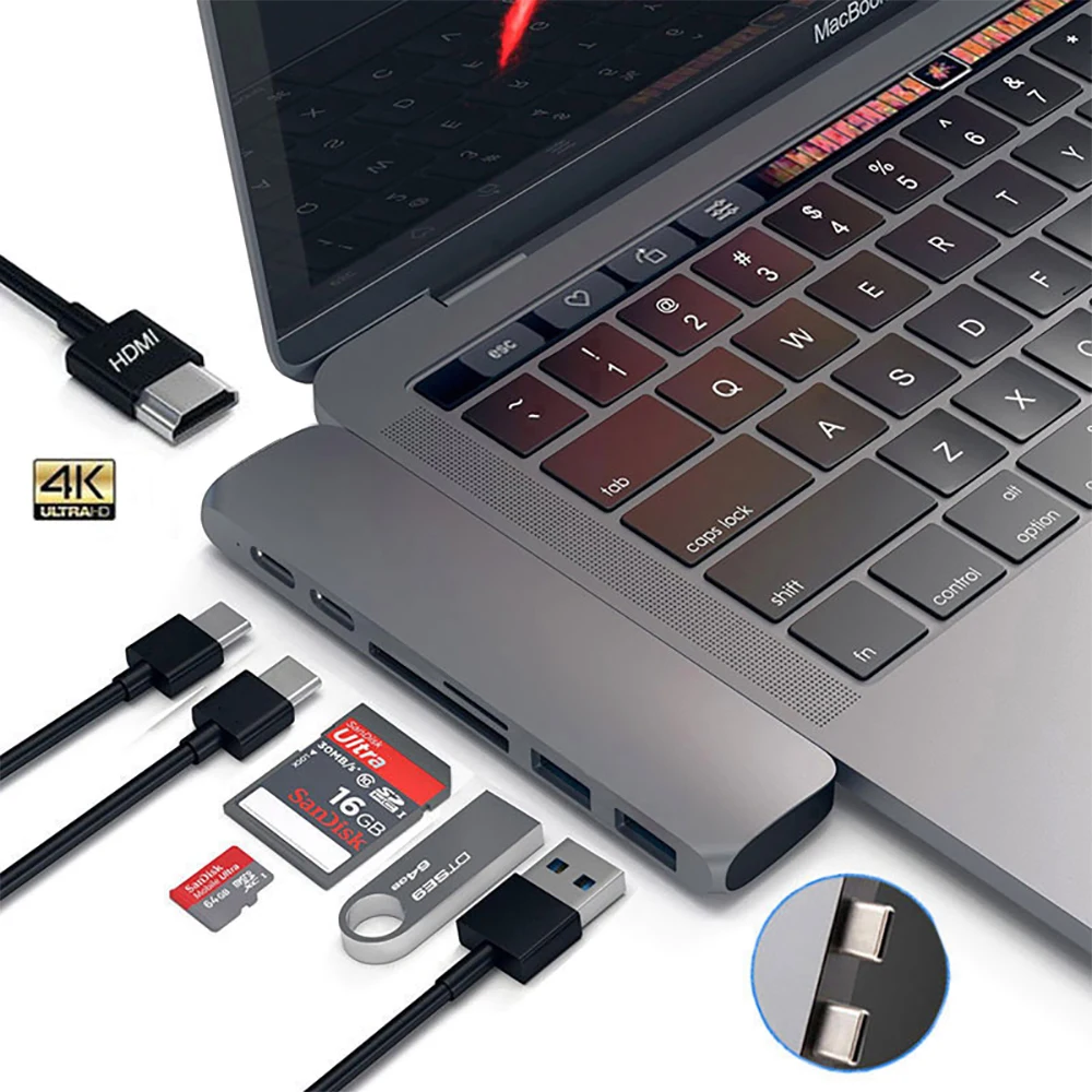Двойной USB 3 1 Type C концентратор к HDMI адаптеру 4K Thunderbolt с Hub 0 MicroTF SD слот PD для MacBook Pro