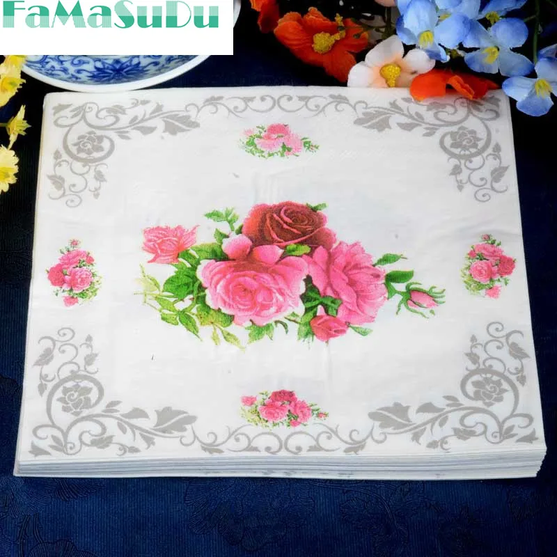 Wedding paper napkins 20pcs 33*33cm vintage rose Eiffel Tower paper