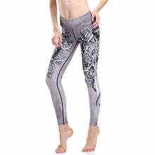 Женские серые с принтом роз, фитнес, быстросохнущие леггинсы для упражнений, высокая талия, длинные штаны, брюки, ropa mujer