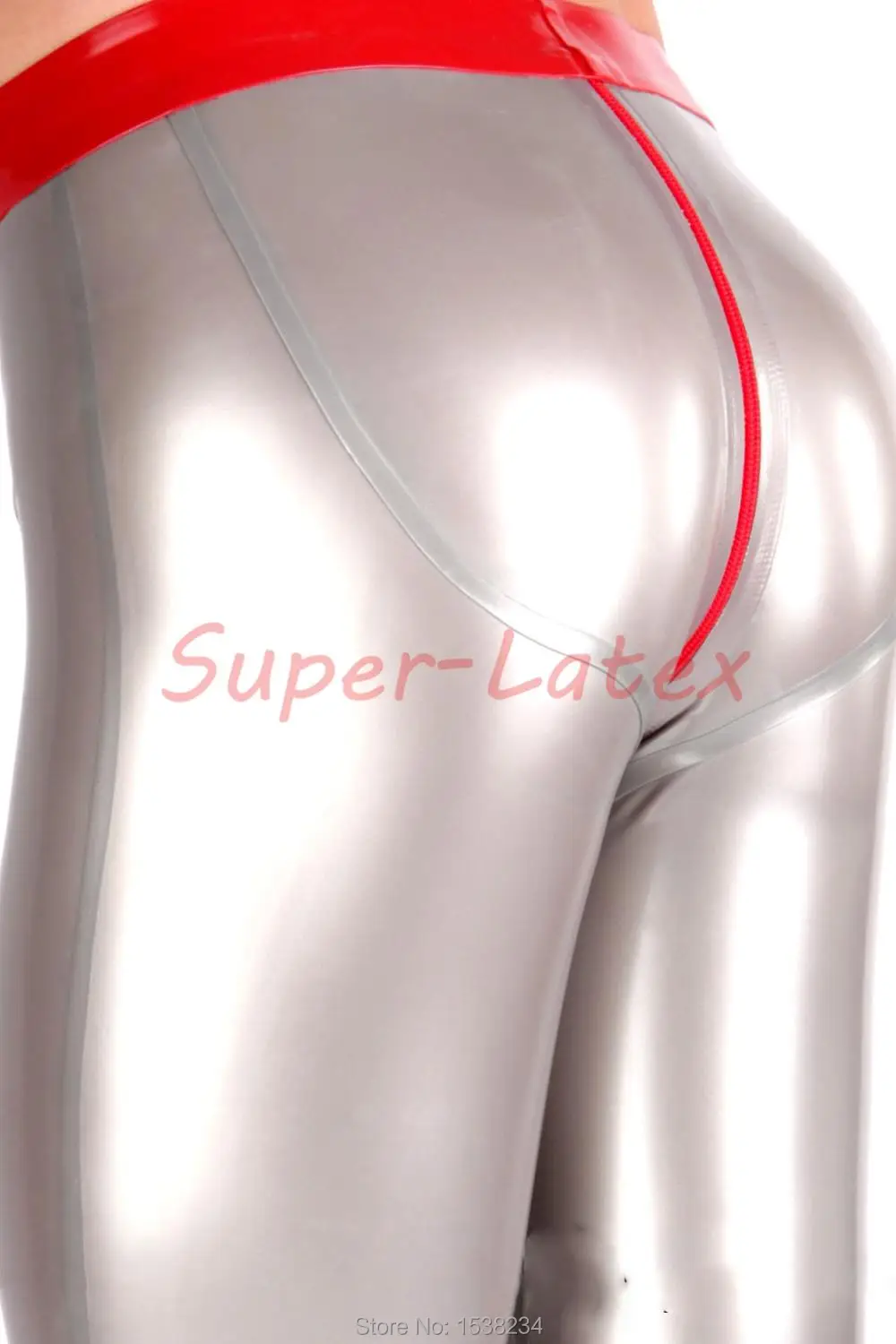 Latex Leggings Men Skinny Latex Trousers Crotch Zip With Trims 3D hips cut